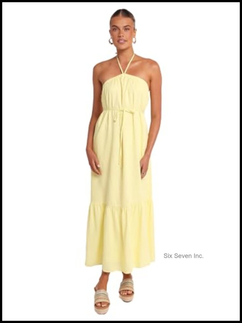 Linen Rayon Halter Maxi Dress A-Line Sleeveless